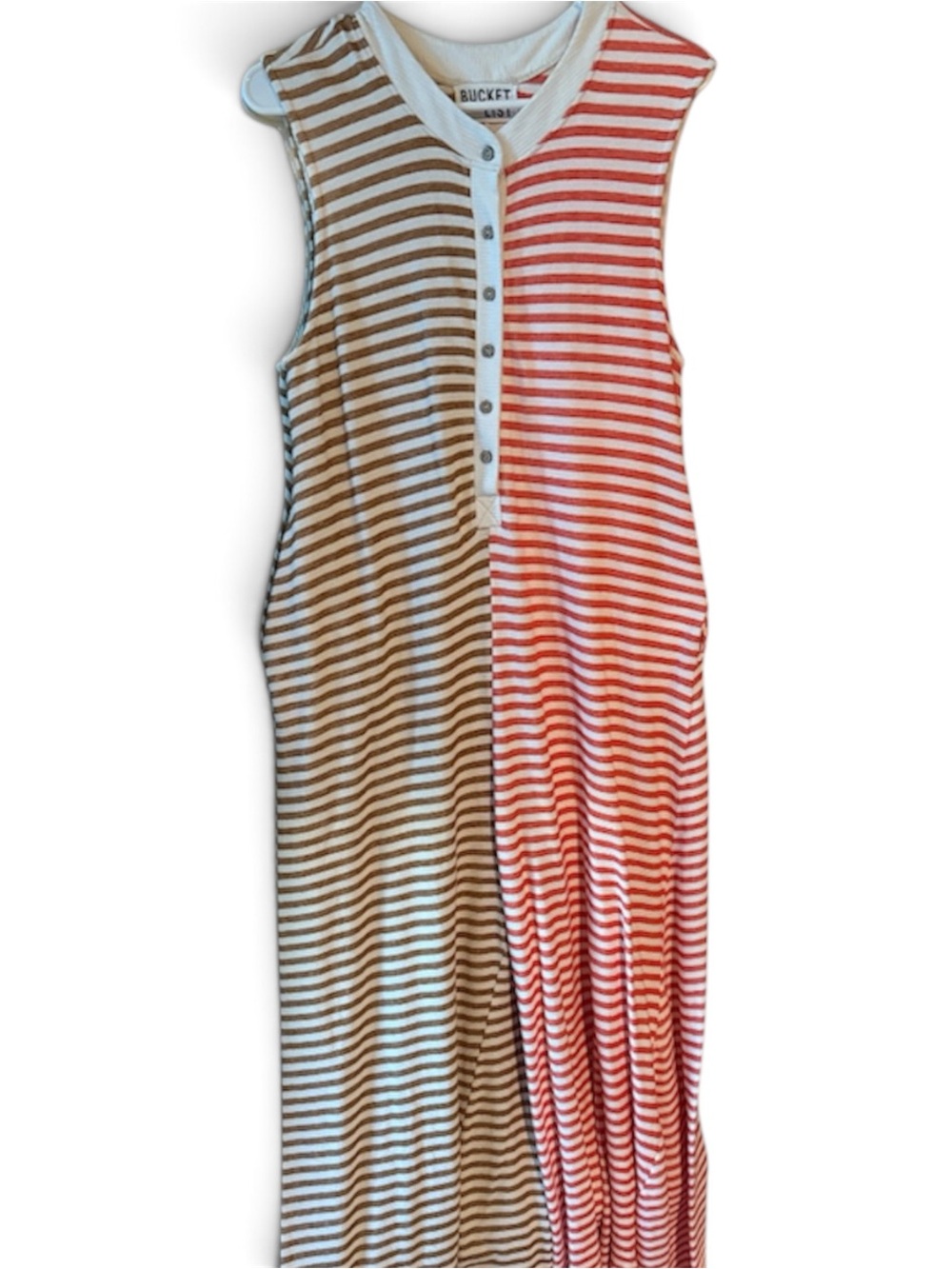 BUCKETLIST Two-Tone Brown & Red Striped Sleeveless Jumpsuit
